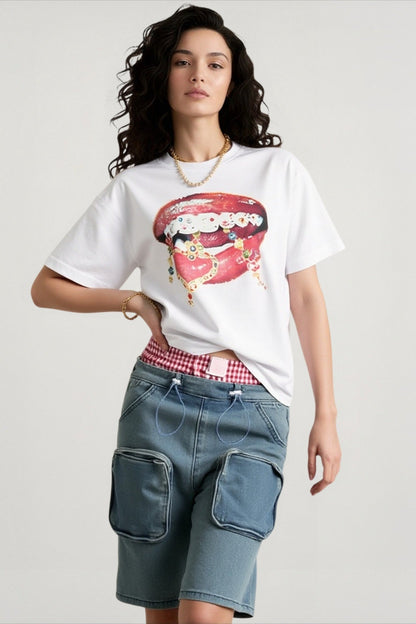 Lips Print Colorblock T-shirts
