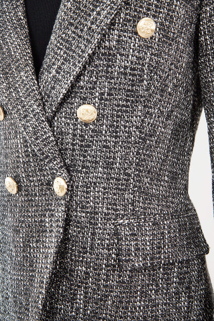 Black Lapel Collar Houndstooth Blazer