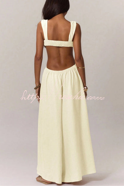 Solid Color Casual Camisole Loose Stretch Wide-leg Jumpsuit