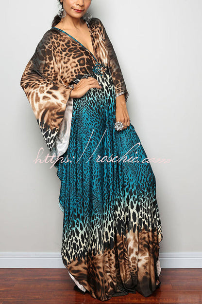 Unique Print Loose V-Neck Batwing Sleeve Casual Maxi Dress
