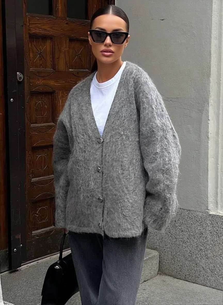 Deepneck Unmarried Buttoned Loose Cardigan