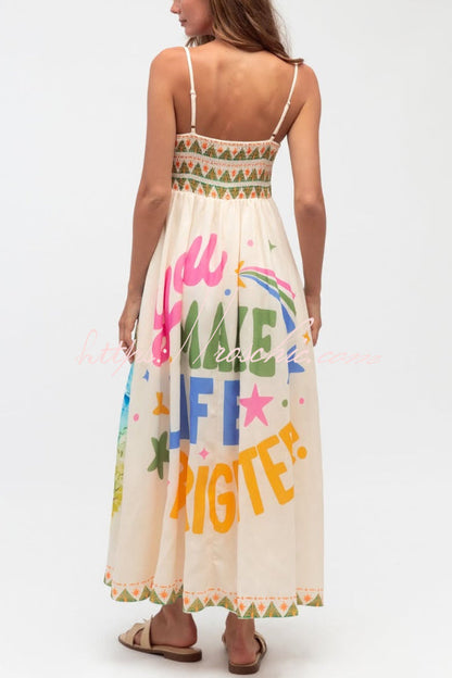 Unique Printed Spaghetti Strap Pleated Casual Maxi Dress