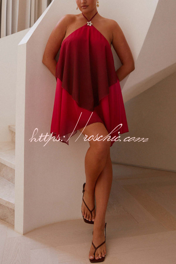 Fashionable Gradient Halter Neck Loose Backless Mini Dress