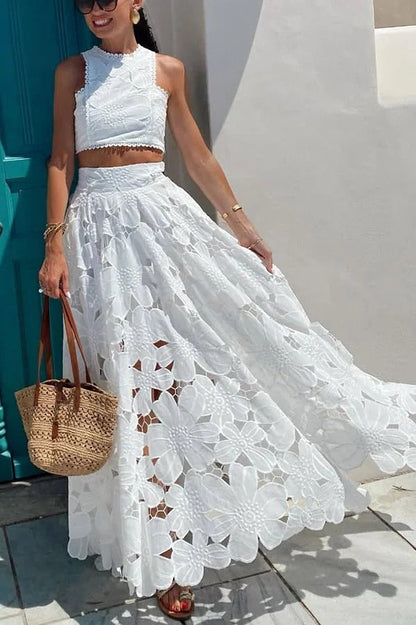 Next Trip Floral Embroidery Crochet Lace Crop Tank Top