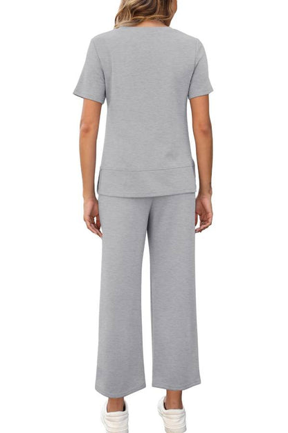 Women's Fashion Comfy Wide Leg 2 Piece Lounge Set