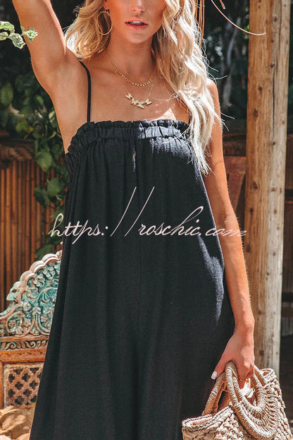Saturday Strolling Linen Blend Pocketed Relaxed Jumpsuit