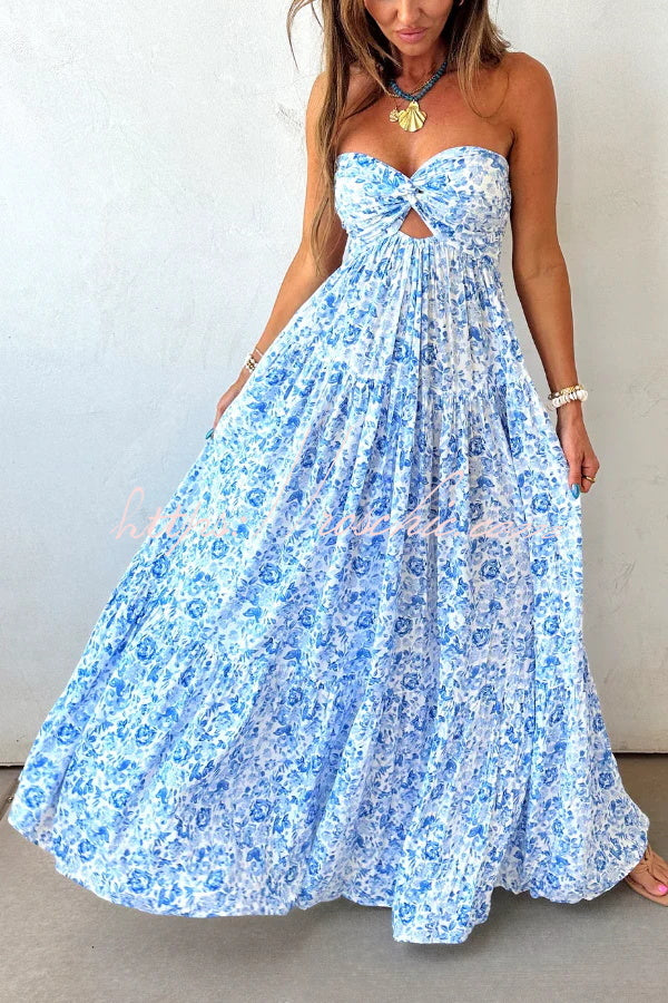 Floral Print Sleeveless Off-shoulder Cutout Resort Style Maxi Dress