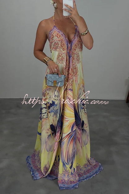 Bohemian Style Unique Print Sleeveless Backless Loose Maxi Dress