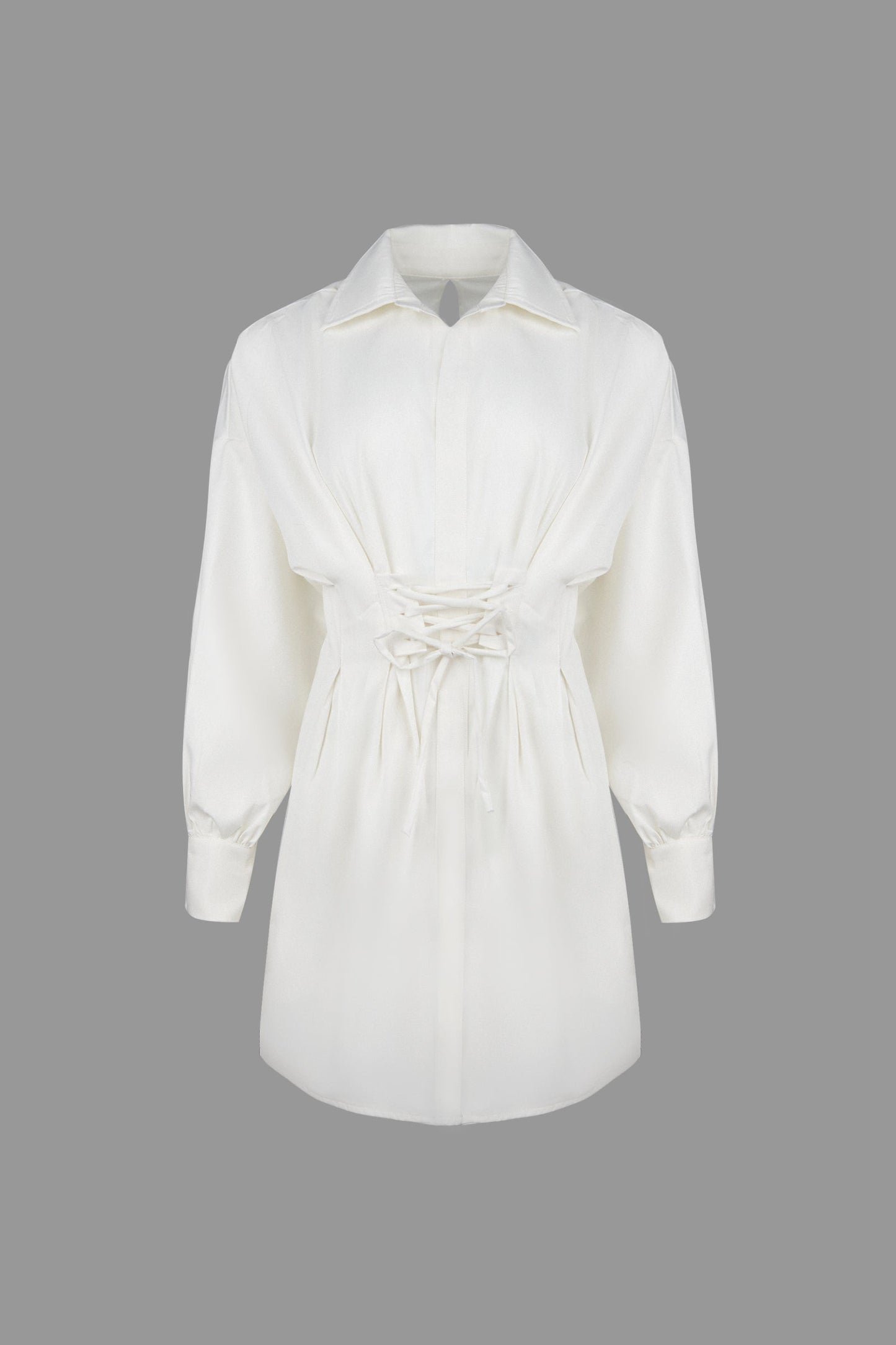 Adalie White Cinched Waist Shirt Dress