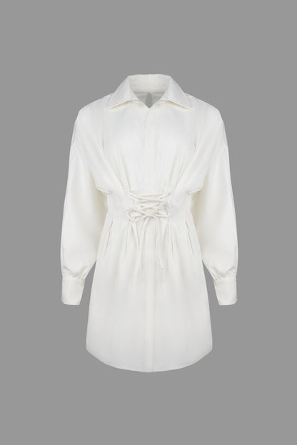 Adalie White Cinched Waist Shirt Dress