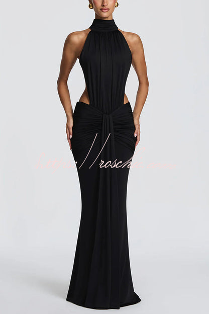 Thekla Stretch Slinky Jersey High Neck Ruched Backless Drape Maxi Dress