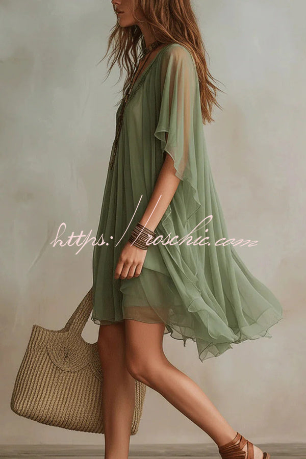 V-neck Chiffon Loose-fitting Cover-up Beach Dress
