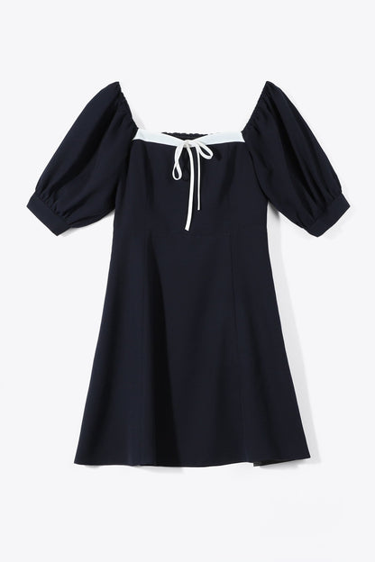 Draping Neckline Navy Mini Dress