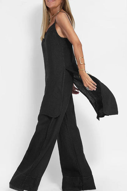 Women Casual Linen Strappy Two Set Suits