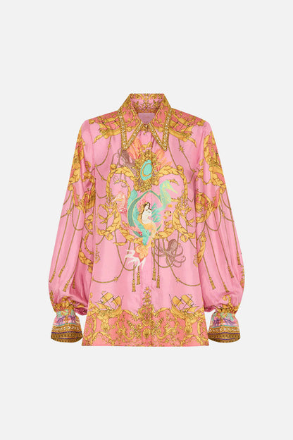 Mermaid Motel Unique Print Long Sleeve Loose Shirt and Elastic Waist Pants Set