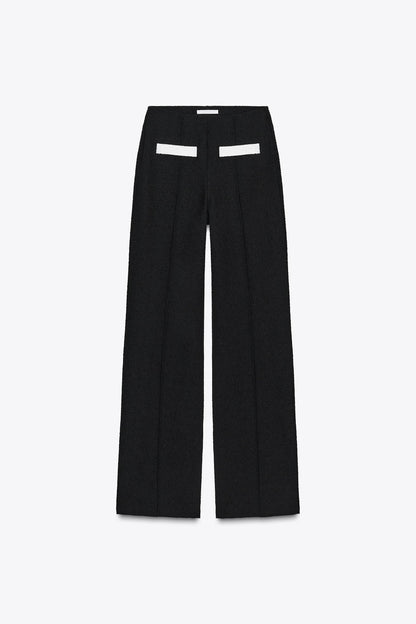 Fashion Contrast Color Knitted Stretch High Waist Casual Straight Pants