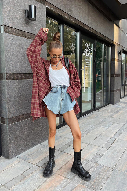 Chic Marvel Plaid Long Sleeve Top