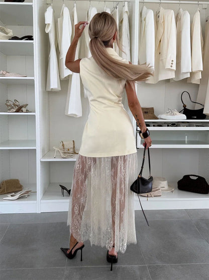 Lace Layered Tailored Vest Dress