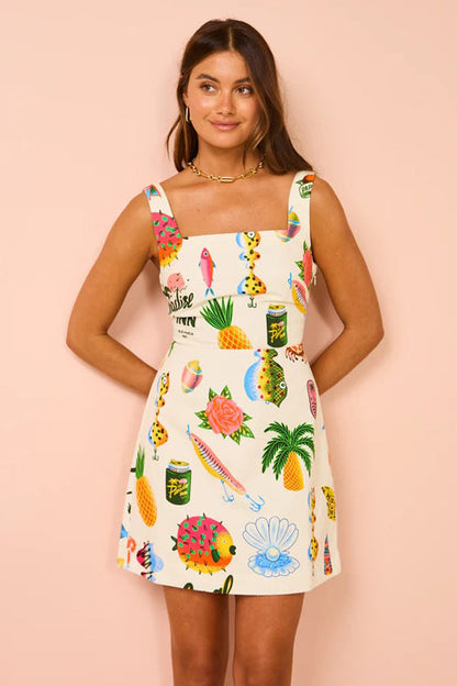 All Up To You Print Tie-Back Mini Dress