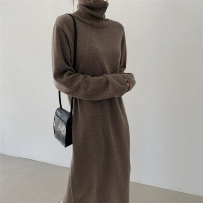 Alba Exclusive Warm Sweater Dress with Long Sleeves and Stand Up Collar Chic Silhouette Collection