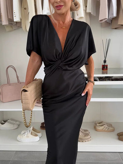 Luxe Soft Bat Sleeve Twist Dress