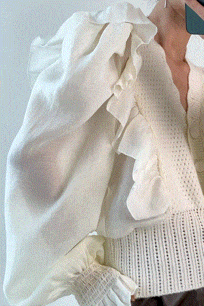 Beige Pointelle Knit Ruffled Chiffon Puff Sleeve Cardigan