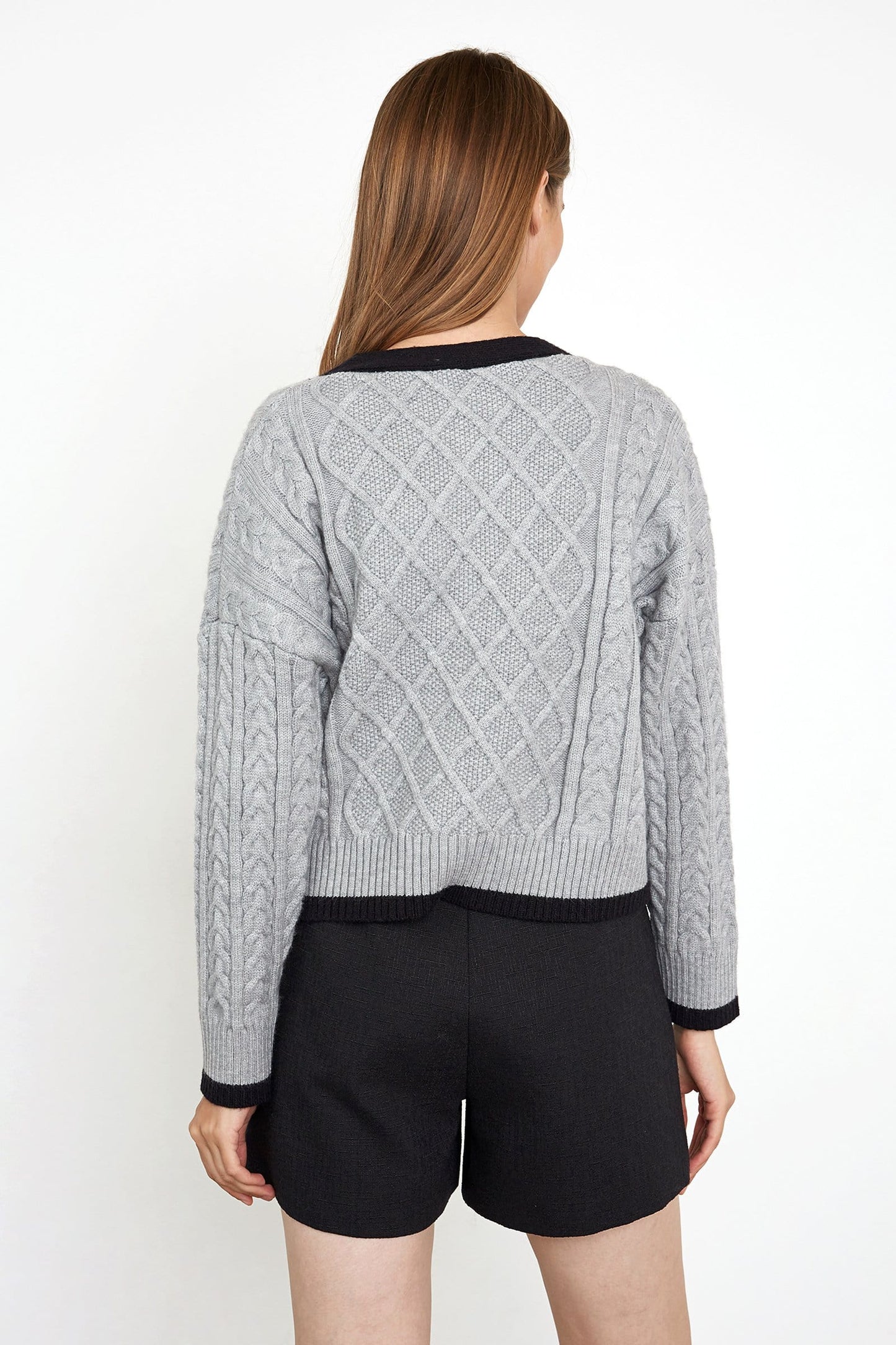 Hildagarde Grey Button-Up Cardigan