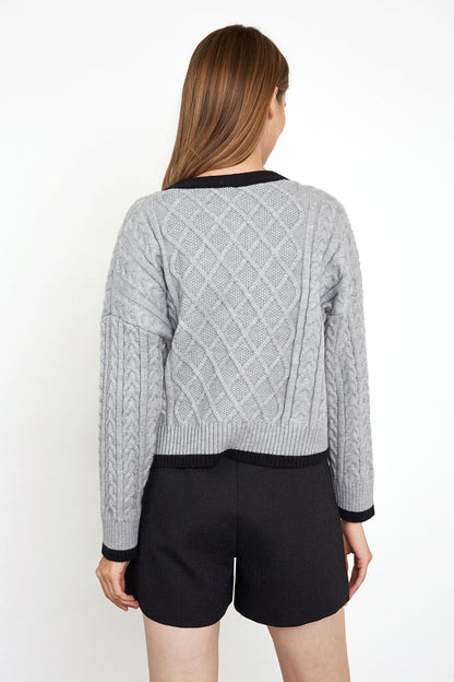 Hildagarde Grey Button-Up Cardigan