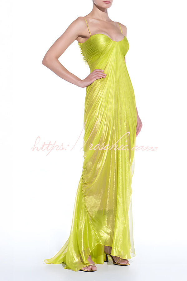 Victoria Shimmering and Flowing Pleated Fabric Back Lace-up Drape Maxi Dress