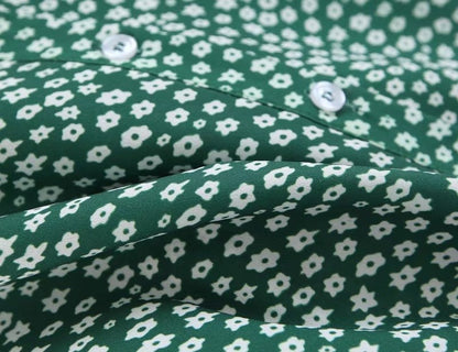 Green Square Collared Broken Flowers Wear Both Over The Shoulders