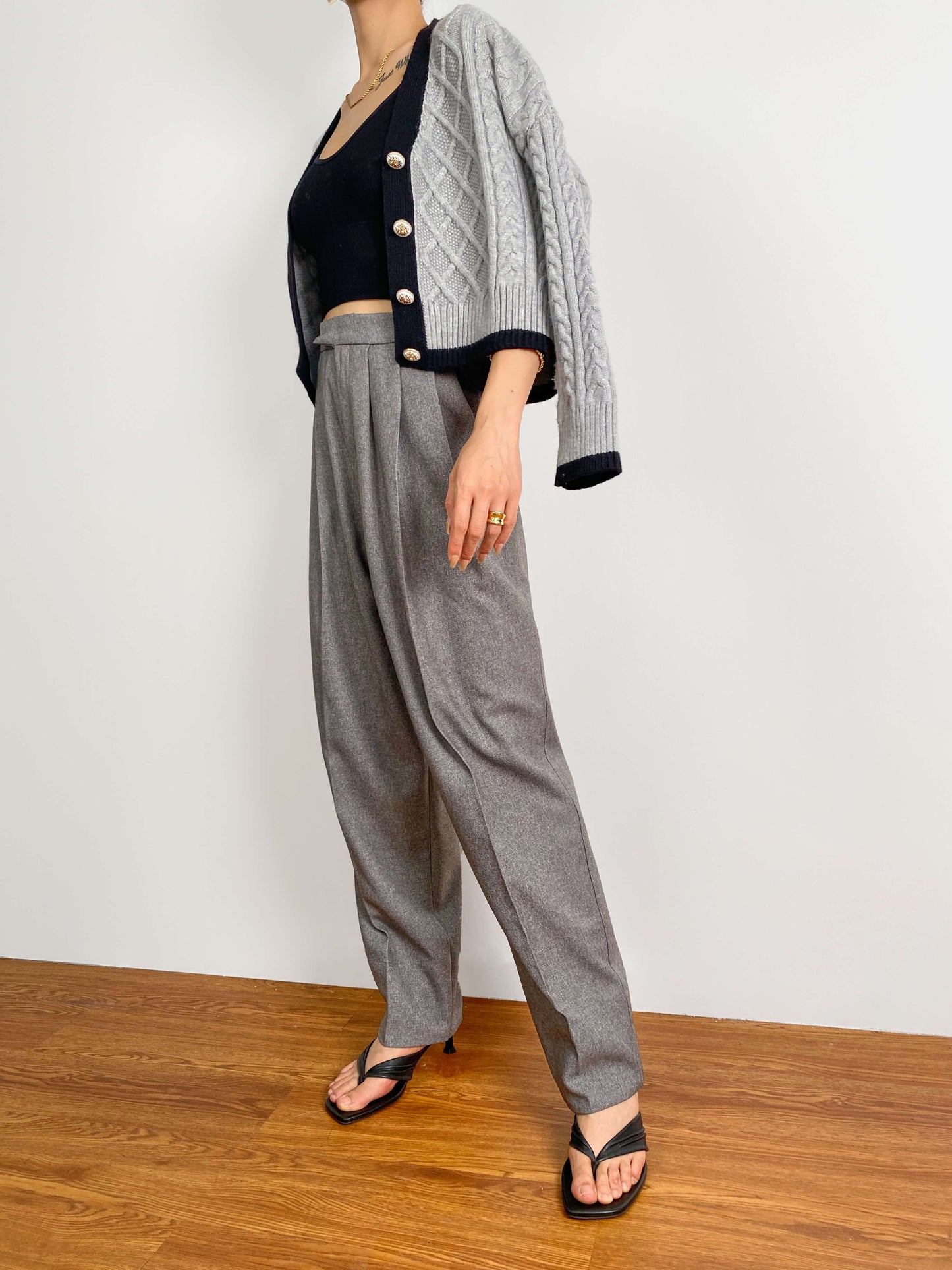 Hildagarde Grey Button-Up Cardigan