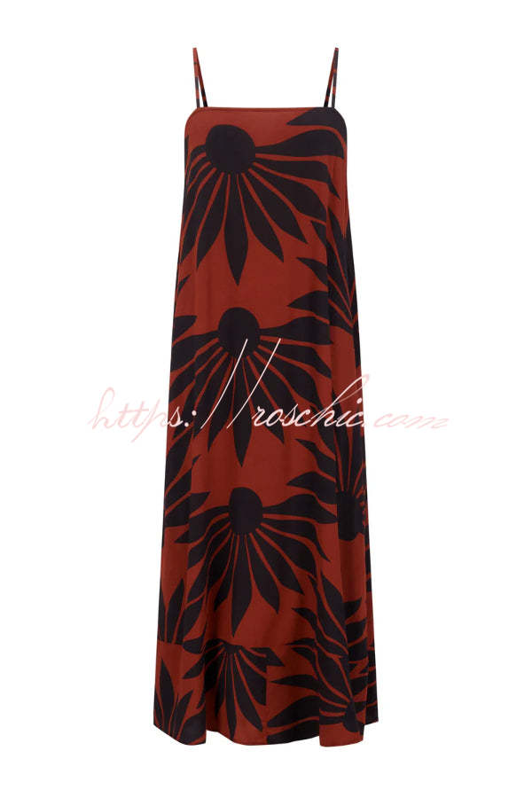 Romantic Bohemian Style Sunflower Print Sundress