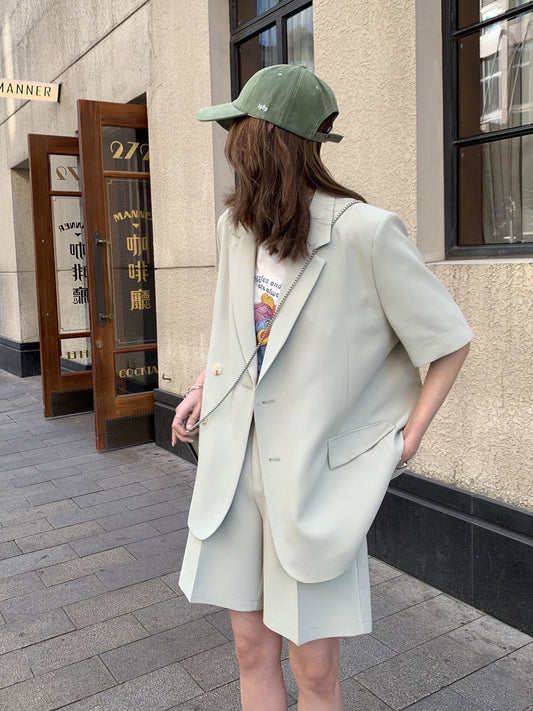Green Collarless Blazer