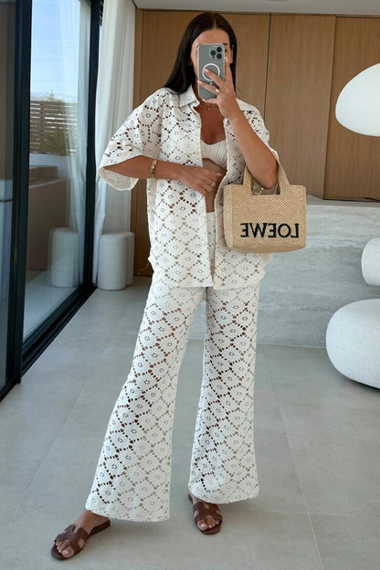 Lace Lapel Blouse Two-piece Set
