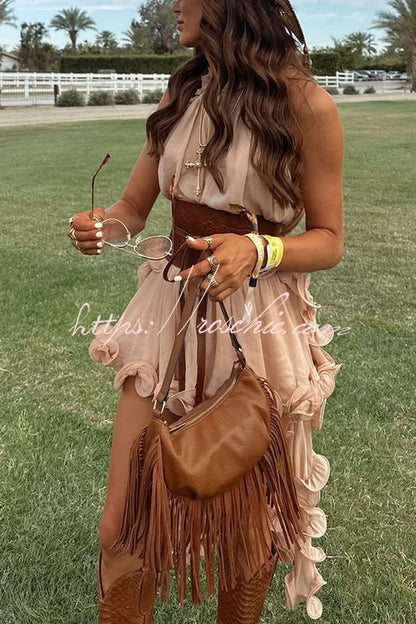 Romantic Drama Chiffon Wavy Ruffles Halter Irregular A-line Top (Shipped Within 24 Hours)