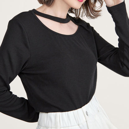 Black Long Sleeve Asymmetric Cut Out Top