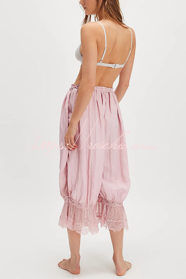 Pastoral Style Elastic Waist Lace Hem Bloomer Pants