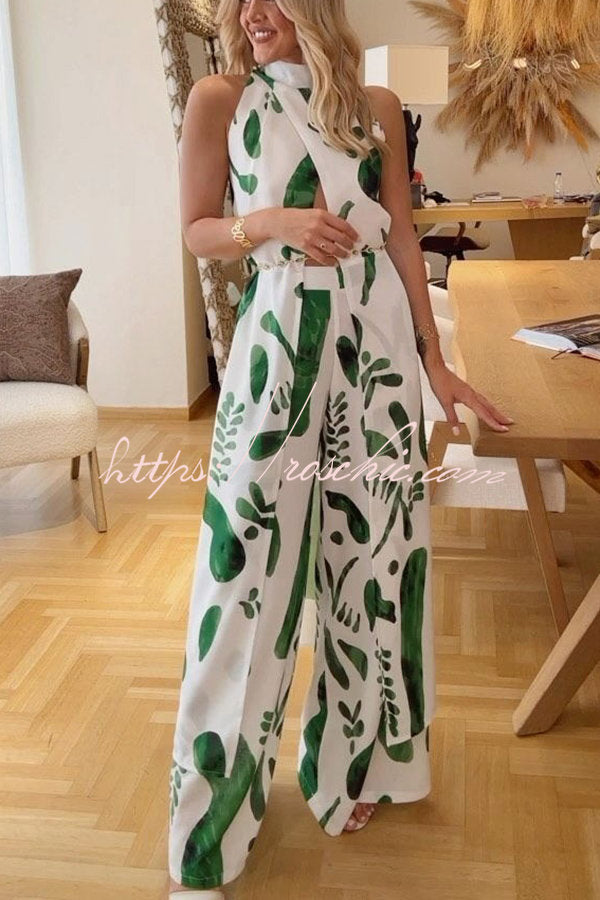 Sarasota Doodle Print Center Front Split Midi Top and Elastic Waist Pants Set
