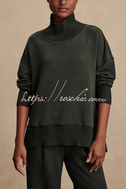 Barker High-Neck Long Sleeve Side Zipper Sweatshirt and Elastic Waist Pocketed Loose Pants Set (Shipped Within 24 Hours)
