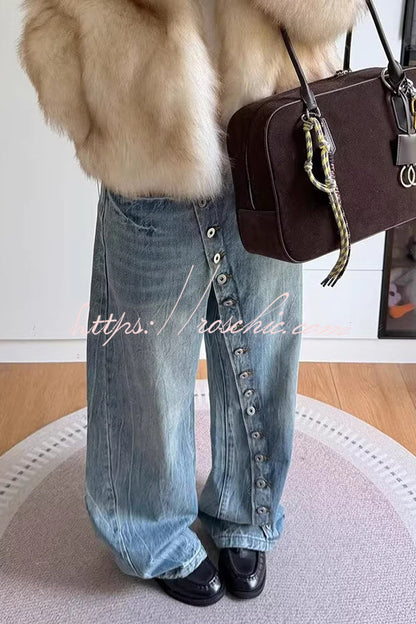 Diagonal Placket Button-down Jeans