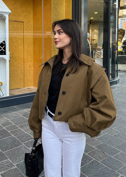 Maren - Cropped High Neck Button Up Jacket