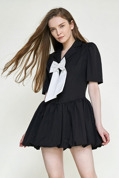Black Bowknot Decor Balloon-Skirt Mini Dress