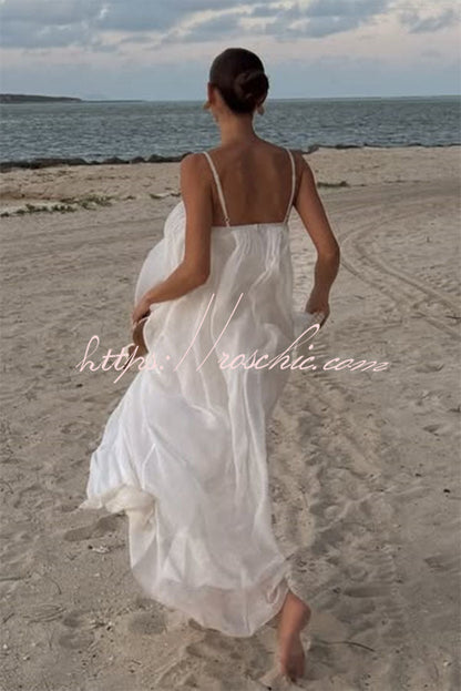 Sculptural Flowy Chiffon Plunging Chest Cutout Slip Loose Maxi Dress