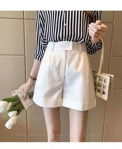 A-Line Seam-Detail White Shorts