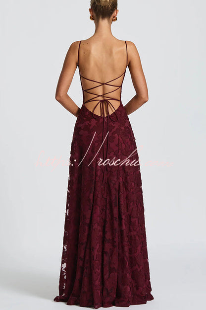 Francis Custom Floral Burnout Fabric Cowl Neck Back Lace-up Maxi Dress