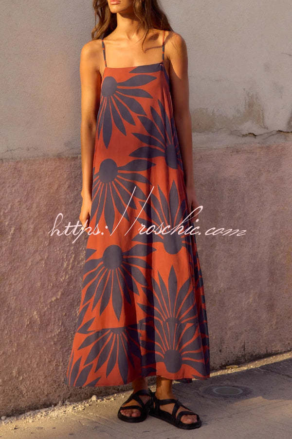 Romantic Bohemian Style Sunflower Print Sundress