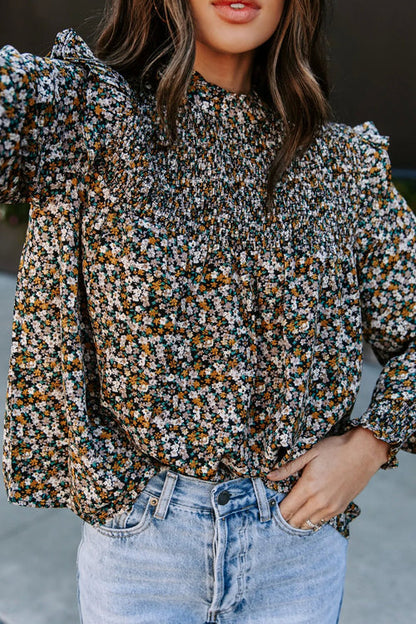 Evermore Floral Print Smocked Ruffle Top - 2 Colors