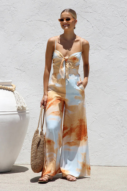 From Sunrise Print Tie-Front Jumpsuit
