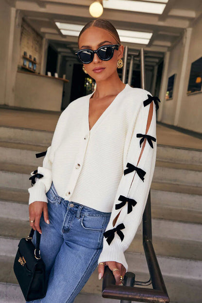 Cozy Forecast Bow Embellished Knit Cardigan