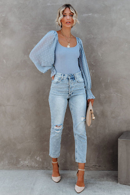 Chic Scene Swiss Dot Ribbed Bodysuit - 2 Colors